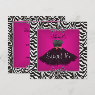 Sweet Sixteen 16-jarige roze Zebra zwarte dress Kaart