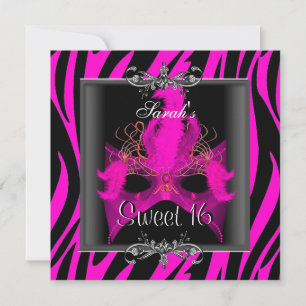 Sweet Sixteen 16-jarige roze Zebra zwarte Masker Kaart