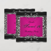 Sweet Sixteen 16-jarige roze Zebra zwarte zilver Kaart (Voorkant / Achterkant)