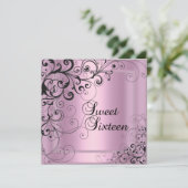 Sweet Sixteen 16-jarige roze zwarte Floral Kaart (Staand voorkant)