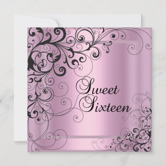 Sweet Sixteen 16-jarige roze zwarte Floral Kaart (Voorkant)