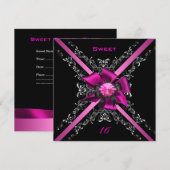 Sweet Sixteen 16-jarige roze zwarte zilver Kaart (Voorkant / Achterkant)