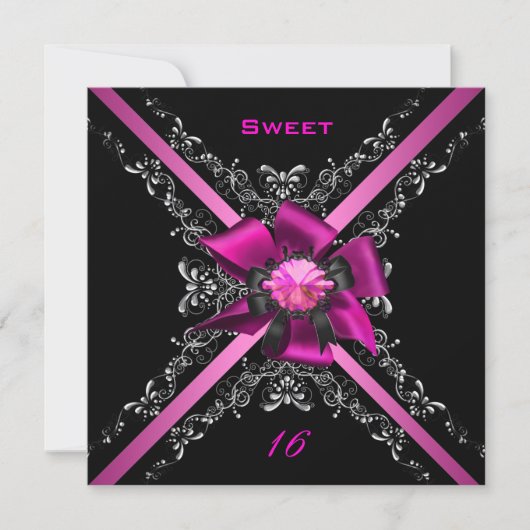 Sweet Sixteen 16-jarige roze zwarte zilver Kaart (Voorkant)