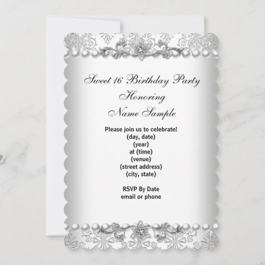 Sweet Sixteen 16-jarige verjaardag White Pearl 3 Kaart (Achterkant)