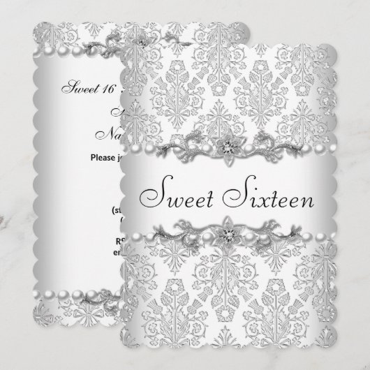 Sweet Sixteen 16-jarige verjaardag White Pearl 3 Kaart (Voorkant / Achterkant)