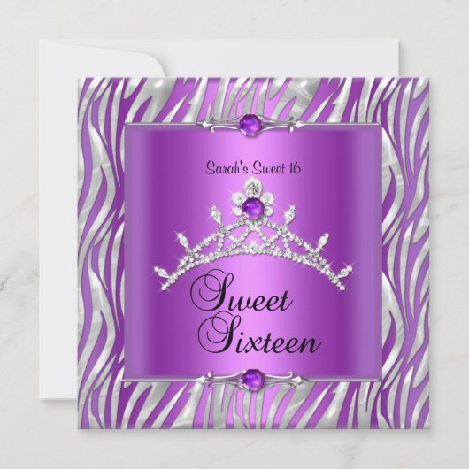 Sweet Sixteen 16-jarige Zebra Paars Silver Kaart (Voorkant)