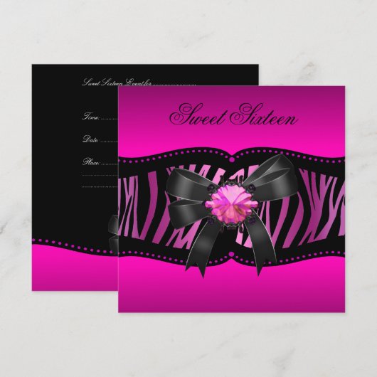 Sweet Sixteen 16-jarige Zebra roze zwart Kaart (Voorkant / Achterkant)