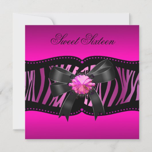 Sweet Sixteen 16-jarige Zebra roze zwart Kaart (Voorkant)