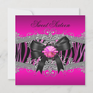 Sweet Sixteen 16-jarige Zebra roze zwart Kaart