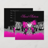 Sweet Sixteen 16-jarige Zebra roze zwart Kaart (Voorkant / Achterkant)