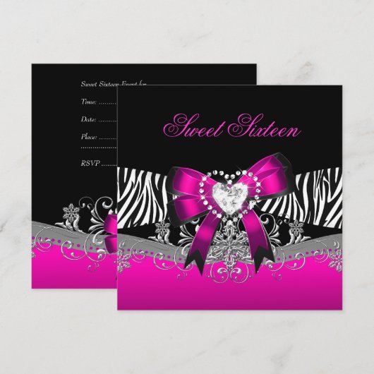 Sweet Sixteen 16-jarige Zebra roze zwart Kaart (Voorkant / Achterkant)