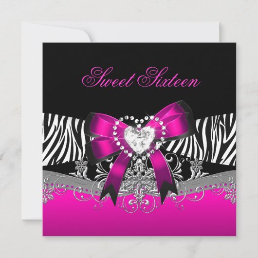 Sweet Sixteen 16-jarige Zebra roze zwart Kaart (Voorkant)