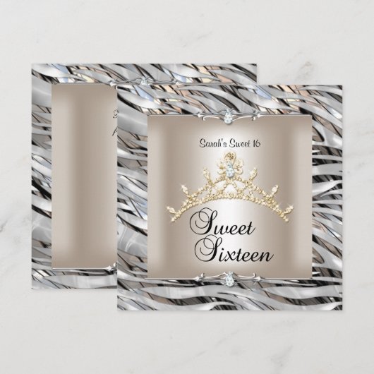 Sweet Sixteen 16-jarige Zebra Silver Black Gold Kaart (Voorkant / Achterkant)