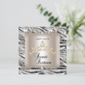 Sweet Sixteen 16-jarige Zebra Silver Black Gold Kaart (Staand voorkant)