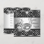 Sweet Sixteen 16-jarige Zebra Silver Mask Kaart (Voorkant / Achterkant)