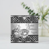 Sweet Sixteen 16-jarige Zebra Silver Mask Kaart (Staand voorkant)