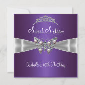 Sweet Sixteen 16-jarige Zilver Bow Paars Tiara Kaart (Voorkant)