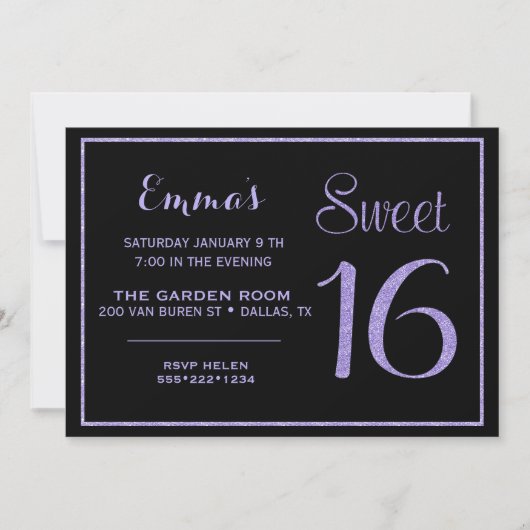 Sweet Sixteen 16 Lavendel Glitter Glam Kaart (Voorkant)