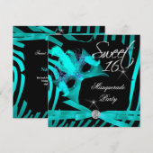 Sweet Sixteen 16 Masquerade Blauwgroen Zebra Kaart (Voorkant / Achterkant)