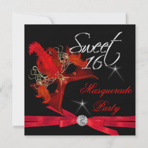 Sweet Sixteen 16 Masquerade Rood Zwart Kaart