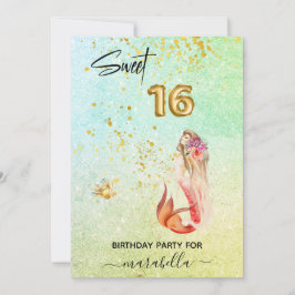 *~ SWEET SIXTEEN 16 Ombre Mermaid Birthday Party Kaart