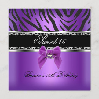 Sweet Sixteen 16 Paars Zilver Zwart Zebra Luipaard Kaart