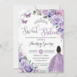 Sweet Sixteen 16 Paarse Floral Princess Birthday Kaart<br><div class="desc">Pas deze prachtige Sweet Sixteen uitnodiging van de Zeertiende van de Zaterdag met eigen formuleringen gemakkelijk en snel aan, druk eenvoudig de pas het knoop aan om de stijl en de plaatsing van de tekst verder te herschikken en te formatteren. Overeenkomende objecten in de winkel! c) De Happy Cat Studio...</div>