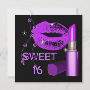 Sweet Sixteen 16 Paarse Heet Roze Lippen Lippensti Kaart