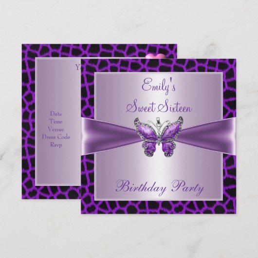 Sweet Sixteen 16 Paarse Mauve Butterfly Birthday 2 Kaart (Voorkant / Achterkant)
