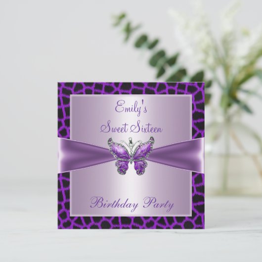 Sweet Sixteen 16 Paarse Mauve Butterfly Birthday 2 Kaart (Staand voorkant)