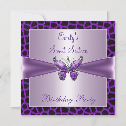Sweet Sixteen 16 Paarse Mauve Butterfly Birthday 2 Kaart (Voorkant)