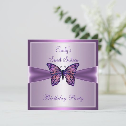 Sweet Sixteen 16 Paarse Mauve Butterfly Birthday 2 Kaart (Staand voorkant)