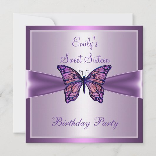 Sweet Sixteen 16 Paarse Mauve Butterfly Birthday 2 Kaart (Voorkant)