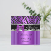 Sweet Sixteen 16 Paarse Silver Black Zebra Leopard Kaart (Staand voorkant)