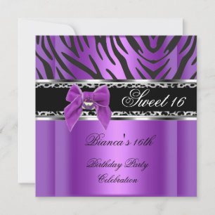 Sweet Sixteen 16 Paarse Silver Black Zebra Leopard Kaart
