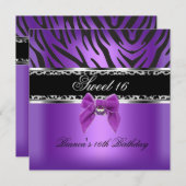 Sweet Sixteen 16 Paarse Silver Black Zebra Leopard Kaart (Voorkant / Achterkant)