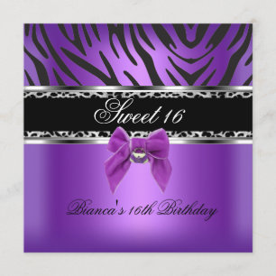 Sweet Sixteen 16 Paarse Silver Black Zebra Leopard Kaart