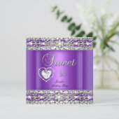 Sweet Sixteen 16-partij Paars Silver Diamond Kaart (Staand voorkant)