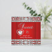 Sweet Sixteen 16-partij Red Silver Diamond Kaart (Staand voorkant)