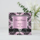 Sweet Sixteen 16-partij roze Damask Silver Black Kaart (Staand voorkant)