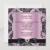Sweet Sixteen 16-partij roze Damask Silver Black Kaart (Achterkant)