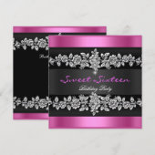 Sweet Sixteen 16-partij roze zwart, zilverwit Kaart (Voorkant / Achterkant)