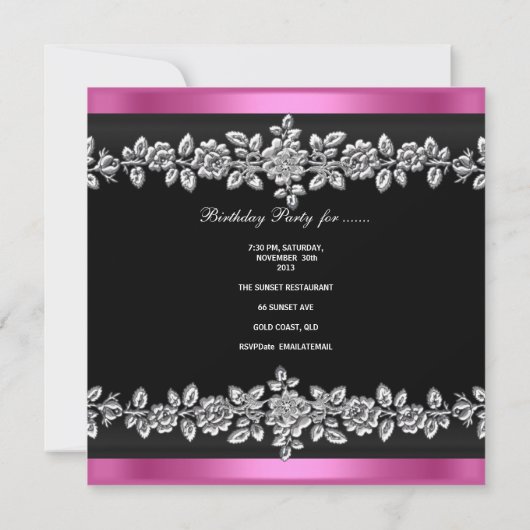 Sweet Sixteen 16-partij roze zwart, zilverwit Kaart (Achterkant)