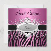 Sweet Sixteen 16-partij Silver Pink Black Zebra Kaart (Voorkant)