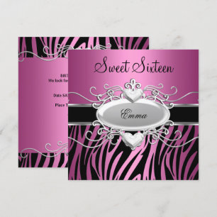 Sweet Sixteen 16-partij Silver Pink Black Zebra Kaart