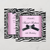 Sweet Sixteen 16-partijenroze zwart-wit Zebra 5 Kaart (Voorkant / Achterkant)