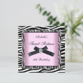 Sweet Sixteen 16-partijenroze zwart-wit Zebra 5 Kaart (Staand voorkant)