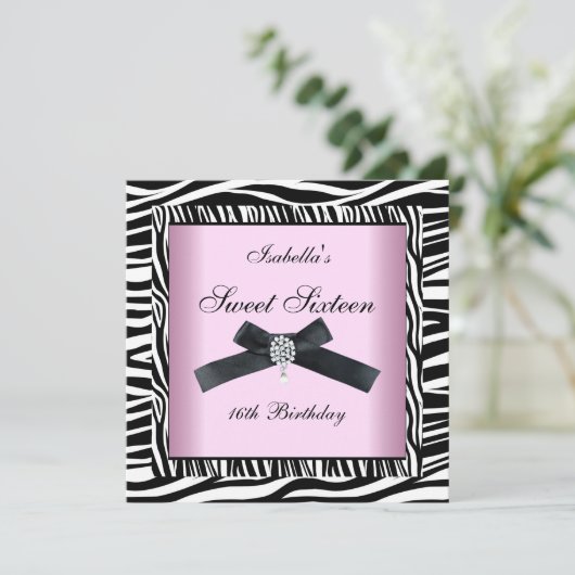 Sweet Sixteen 16-partijenroze zwart-wit Zebra 5 Kaart (Staand voorkant)