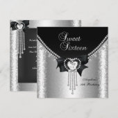 Sweet Sixteen 16-party Black Silver Diamond 2 Kaart (Voorkant / Achterkant)
