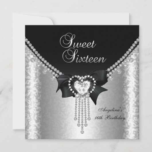 Sweet Sixteen 16-party Black Silver Diamond 2 Kaart (Voorkant)